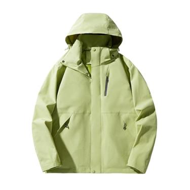Imagem de Jaqueta masculina leve corta-vento Rip Stop capa de chuva casaco com capuz gola cor sólida, Verde, 3G