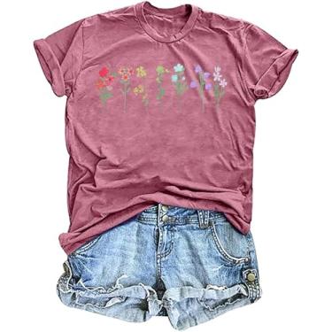 Imagem de Camiseta feminina orgulho flores silvestres arco-íris floral LGBTQ camiseta vintage flores estampadas tops, rosa, M