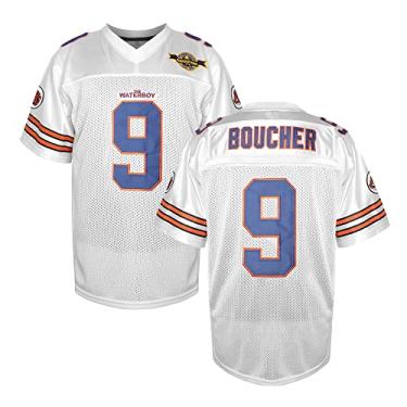 Imagem de MESOSPERO Camiseta de futebol Bobby Boucher 9 The Waterboy Adam Sandler Mud Dogs Bourbon Bowl Camiseta de filme branca preta azul laranja P-3GG (médio, 9 branco)