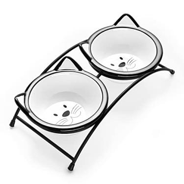 Imagem de Y YHY Tigelas de comida para gatos, tigelas elevadas de 340 g para comida e água, tigelas de cerâmica para animais de estimação elevadas com suporte, gatos e cães pequenos, podem ser lavadas na