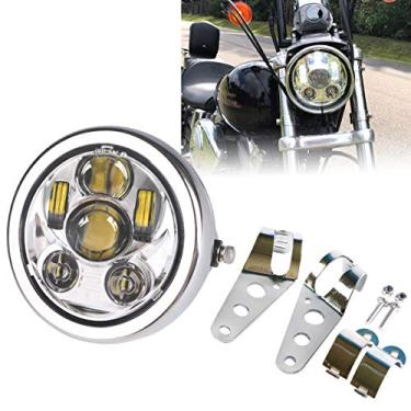 Imagem de Farol de LED cromado de 14 cm com caixa de farol de motocicleta compatível com Cafe Racer Kawasaki Triumph Cruisers Honda Shadow Bobber
