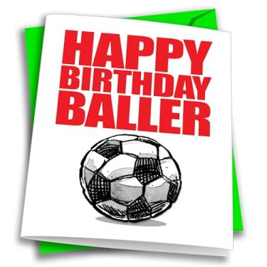 Imagem de Play Strong Cartão de aniversário de futebol Happy Birthday Baller, 12 x 17 cm, multicolorido, inclui envelope