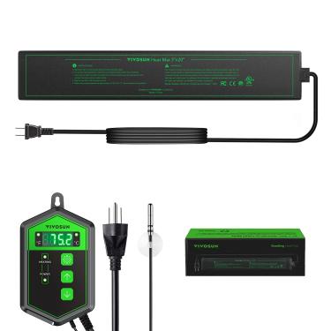 Imagem de VIVOSUN Conjunto de tapete térmico de mudas de 7,6 cm x 50,8 cm, conjunto de combinação de termostato digital, almofada de aquecimento com certificação UL e MET para hidropônica, chá de kombucha,