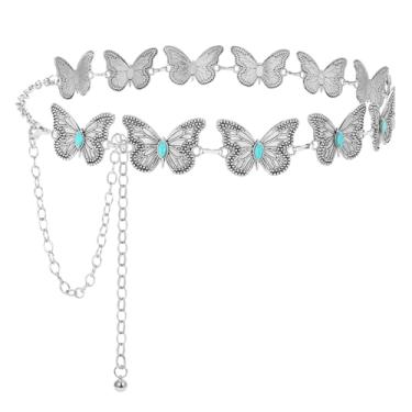 Imagem de LEACOOLKEY Cinto Western Metal Concho para mulheres, cowgirl, boêmio, cinto de corrente para vestidos e calças jeans, F - prata, S:Fit waist 25"-29"