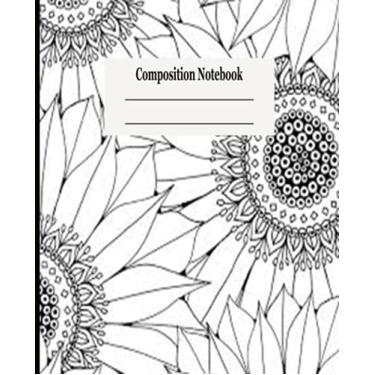 Imagem de Livro de composição: livro de redação pautado largo, caderno de diário de escrita com papel pautado, material escolar doméstico para estudantes universitários, meninas, crianças, escola, professores, padrão de girassóis