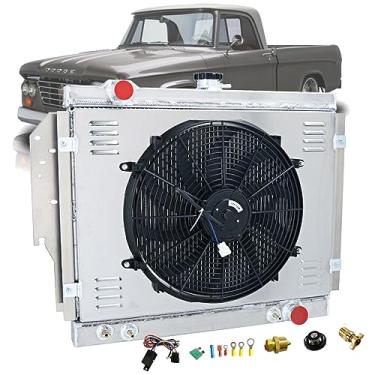 Imagem de KUNTAUTOS Radiador de alumínio de 3 fileiras para Dodge Ramcharger 1979-1993 81 89 D100 D150 D250 W300 W350 D450 5.2L 5.9L V8 GAS (radiador de 3 núcleos + ventilador de cobertura + kit de relé)