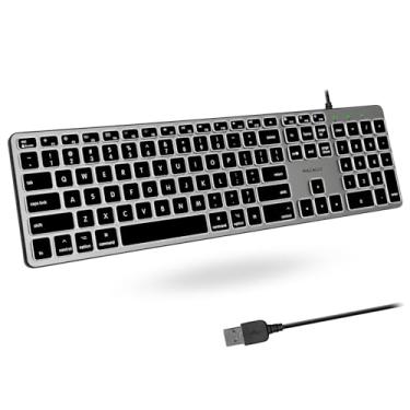 Imagem de Macally Teclado para Mac retroiluminado com fio - silencioso, elegante e funcional - LEDs brancos, 3 níveis de brilho, 107 teclas, 16 atalhos - Teclado Mac com fio USB de 1,5 m - Teclado com fio