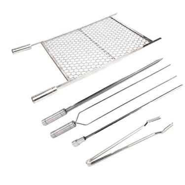 Imagem de Kit Grelha Inox 70x40 E 4 Espetos E Pegador Carnes Churrasco