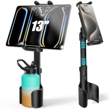 Imagem de Kolasels Suporte de copo de carro para tablet [serve para porta-copos redondos e quadrados] Suporte de copo para iPad para caminhão, Tesla com braço telescópico de metal, suporte de tablet para iPad