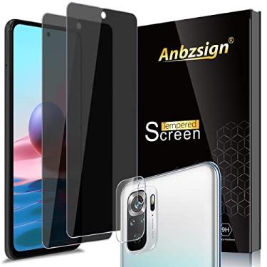 Imagem de Anbel Design Anbzsign [Pacote com 2] Protetor de Lente de Câmera e [Pacote com 2] Protetor de Tela de Privacidade para Xiaomi Redmi Note 10 / Redmi Note 10S (2021), Vidro Temperado Anti-Spy com Dureza