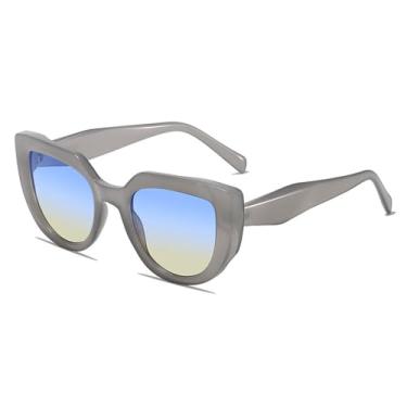 Imagem de Óculos de sol grandes femininos estilo gato, óculos escuros masculinos com lentes planas UV400, cinza azul, tamanho único