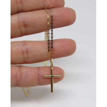 Imagem de Cordão Corrente Piastrine 70cm Maciça + Crucifixo Ouro 18k - RD Magazi
