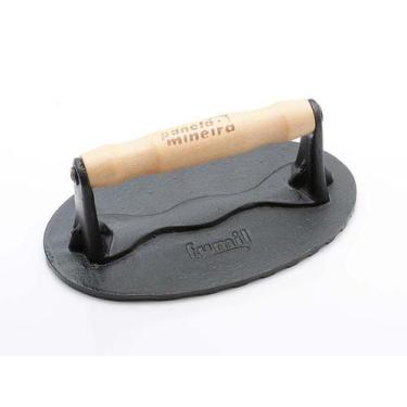 Imagem de Prensador Bife Ferro Fundido Alça Madeira Panela Mineira 185 - Fumil -