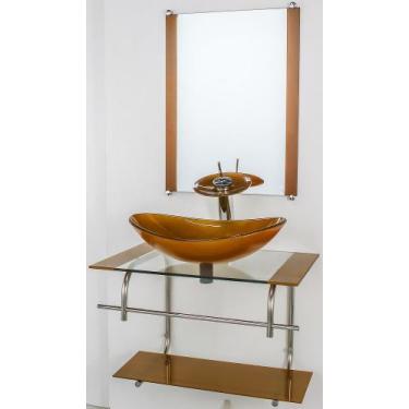 Imagem de Gabinete de vidro para banheiro inox 70cm cuba oval dourado real - Cub