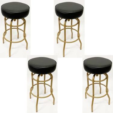 Imagem de Kit 4 Banquetas Alta Bar Giratória cor Dourado fosco assento preto - P