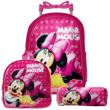 Imagem de Mochila Escolar Minnie Bolsa Rodinha Kit Lancheira+Estojo - Toys 2U