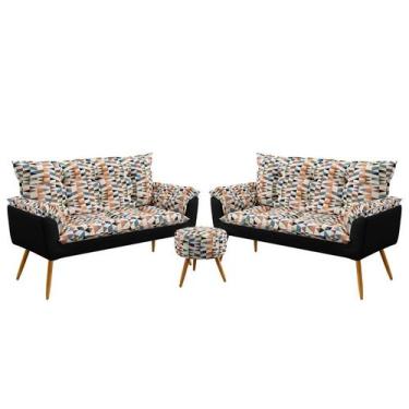 Imagem de Kit 2 Poltronas Estofadas Namoradeira Beta com Puff Solar Sued Estampa