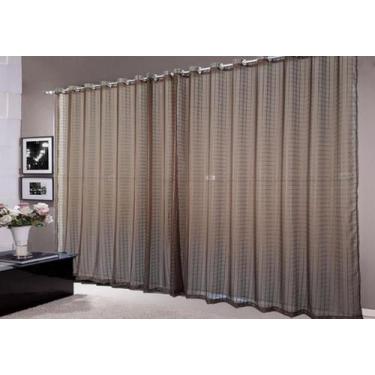 Imagem de Cortina Pra Quarto Grande Voal Quadriculado Marron 6,00X2,80 - B.F Con