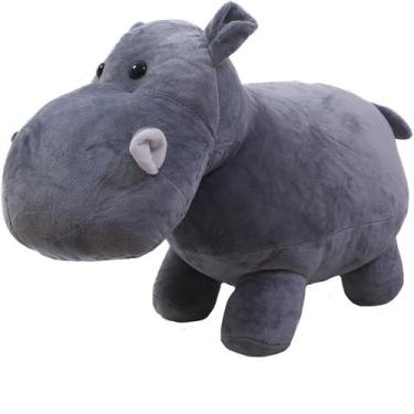 Imagem de Hipopótamo De Pelúcia Grande Safari Em Pé Cinza 55cm Fofy Toys