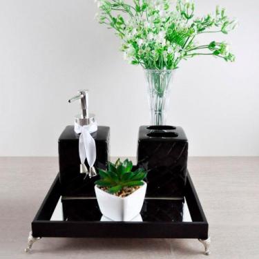 Imagem de Bandeja Espelhada Lavabo Banheiro "P" madeira cor PRETA 17x22x4cm pés 