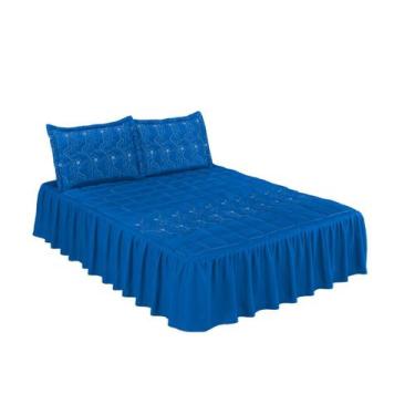 Imagem de Colcha matelada bordada cama padrão toque macio -diva- azul - DG CONFE