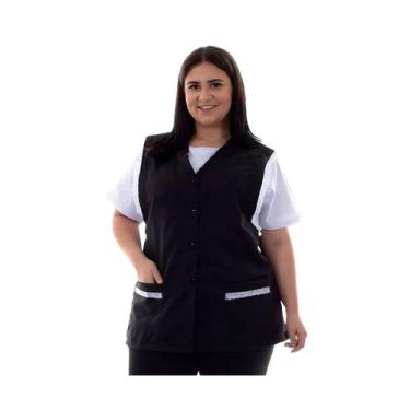 Imagem de Plus Size - Colete/Jaleco em Oxford com Abertura Frontal e  Detalhes e