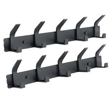 Imagem de ZGELIN Cabide montado na parede, 5 ganchos para pendurar casacos, metal resistente, gancho duplo, cabide com ganchos, cabide de parede para chapéu, toalha, bolsa, preto, pacote com 2