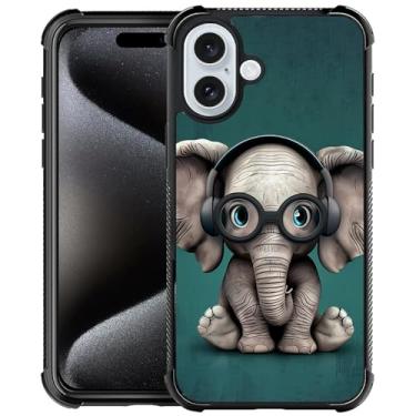 Imagem de Goodsprout Capa compatível com iPhone 16, com fones de ouvido fofo pequeno elefante incrível design à prova de choque anti-arranhões capa traseira rígida PC para iPhone 16