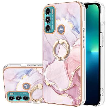 Imagem de Monwutong Capa de telefone para Motorola Moto G60, capa para Moto G40 Fusion, capa de suporte de anel brilhante de mármore IMD para meninas, lente de câmera e capa de proteção de tela para Moto