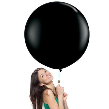 Imagem de AFTERLOON® Balões biodegradáveis, 3 peças, orbe de 91 cm, redondo, grande, ônix, preto, látex natural forte espesso, jumbo GG, grande, boia de hélio, revelação de gênero de bebê, decorações de festa