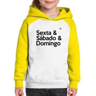 Imagem de Moletom Infantil Sexta & Sábado & Domingo - Foca na Moda, Branco, Amar