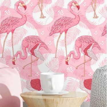 Imagem de Papel de Parede Adesivo Tropical Flamingo N016072 0,58x3M - Adesivo BR