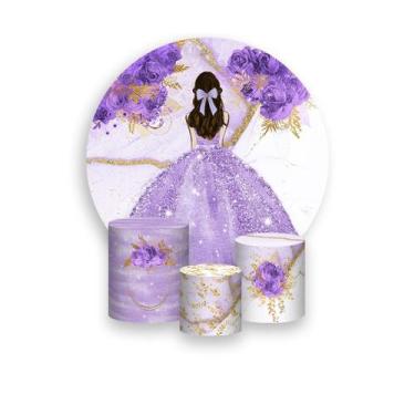 Imagem de Painel De Festa Redondo 1,50x1,50 + Trio De Capas Cilindro -  Princesa