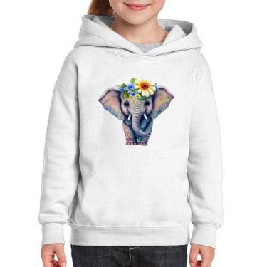Imagem de Moletom Infantil Elefante E Flores - Foca na Moda, Branco, 4