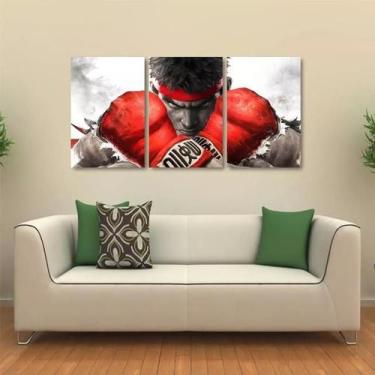 Imagem de Quadro Decorativo Street Fighter Ryu Tela Em Tecido 3 Peças - Wall Fra
