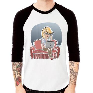 Imagem de Camiseta Raglan Home Office Manga 3/4 - Foca na Moda, Branco, Preto, M