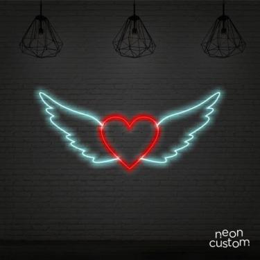 Imagem de painel letreiro led Neon Coraçao de Asas decoracao festa bar - Neon Cu