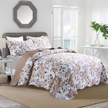 Imagem de Cobre leito de Solteiro Estampado dupla Face Bege floral - Nathalia En