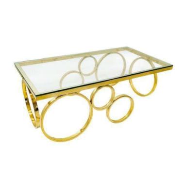 Imagem de Mesa de Centro Moderna Metal Dourado Circulos Retangular - LUXdécor