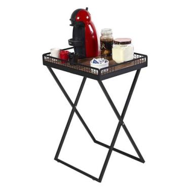Imagem de Mesinha Dobrável Para Canto do Café Com Bandeja Preto Fosco - Cromosho