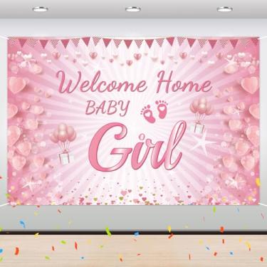 Imagem de RoadSea Faixa de fundo It's a Girl - Fundo de festa revelador de gênero - Decorações de fundo de fotografia de festa de boas-vindas para bebês meninas - 1,8 x 1,2 m