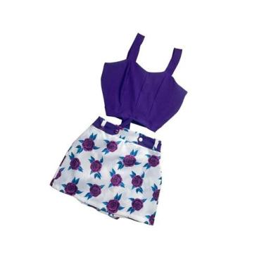 Imagem de Conjunto Plus Size Short Saia Estampado Cropped Botão 0055 - Bellucy M