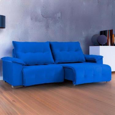 Imagem de Sofá Retrátil e Reclinável Lisboa 2,70m Veludo Azul D28 - SofásWeb