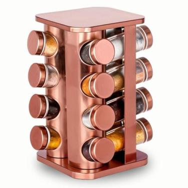 Imagem de Porta Tempero Giratório Inox 16 Potes Quadrado Rosé Gold - Dubai
