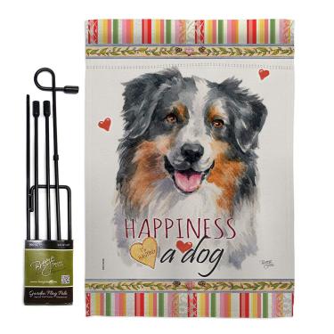 Imagem de Breeze Decor Conjunto de bandeiras de jardim de felicidade de pastor australiano com cachorrinho de patas mimadas pelo animal de estimação natureza fazenda animal casa criatura banner pequeno presente de dois lados, feito nos EUA