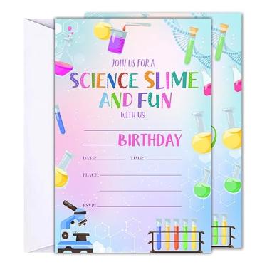 Imagem de Convites de aniversário de festa Madscience para adolescentes, experimento de decoração de festa de aniversário para crianças, pacote com 20 envelopes