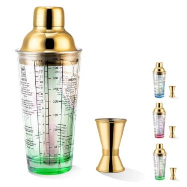 Imagem de Conjunto de coqueteleira de vidro, batedeira de martini de 400 ml com coador embutido, jigger de medição, coqueteleira Margarita, misturador de álcool, perfeito para barman e uso doméstico (verde)