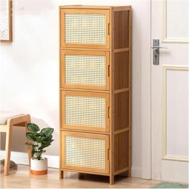 Imagem de Armário de armazenamento de sapatos de vime para entrada, armário de sapatos estreito, sapateira, armário de armazenamento livre com portas, sapateira fechada de bambu, simples e moderno, para armário