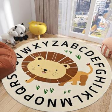 Imagem de Lacomfy Tapete de leão ABC Tapete infantil 1,5 m, grande, redondo, safári, sala de aula, tapete de área de animais da selva para bebês, meninos, meninas, quarto de bebê, antiderrapante, acordado