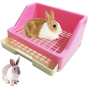 Imagem de kathson Caixa de areia para treinador de coelho, pequeno animal, vaso sanitário com gaveta, gaiola para animais de estimação, caixa de cama para porquinho-da-índia, hamster, coelhinho, furão, rato, esquilo (rosa)